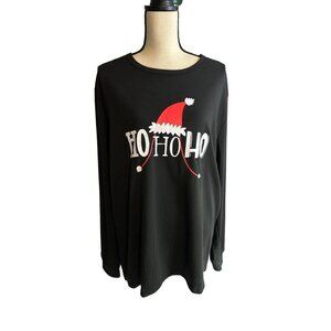 Christmas Ho Ho Ho Tee Black Red Santa Hat Christmas Long Sleeve Size XL